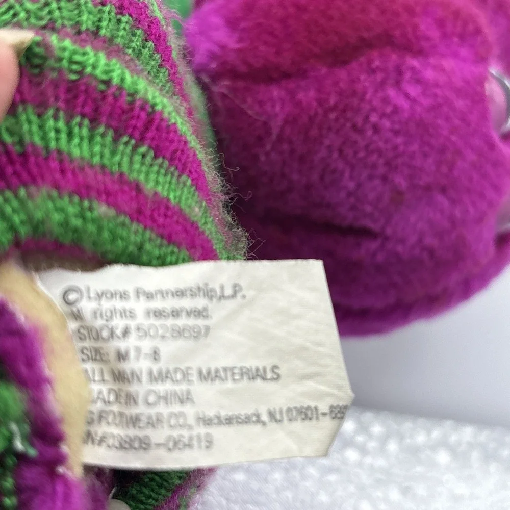 Vintage 90s Barney Slippers Youth Children Size M 7-8 Plush